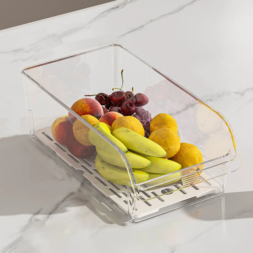 Clear Refrigerator Storage Bin with Drain Tray